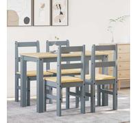 Teenpull Ensemble de salle à manger en pin massif 5 pièces gris avec chaises, table robuste pour cuisine, salle à manger, salle de petit-déjeuner