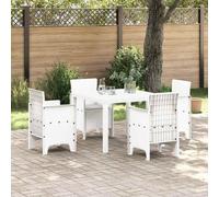 Teenpull Ensemble de Salle à Manger Jardin 5 pièces Blanc polypropylène Durable léger 100x100x73 cm Table carrée 4 chaises Confort Coussins extérieur terrasse Repas Convivial