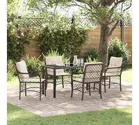 Teenpull Ensemble de Salle à Manger pour Jardin 5 pcs Marron polyrotin avec Coussins Amovibles Durable et léger, mobilier extérieur pour Patio, chaises Confortables, Table en Verre trempé