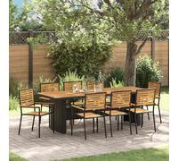 Teenpull Ensemble de Salle à Manger pour Jardin 9 pcs en Poly rotin Noir et Marron avec 8 chaises Confortables, Table rectangulaire 240x90 cm, Design Moderne pour terrasse extérieure Repas Convivial