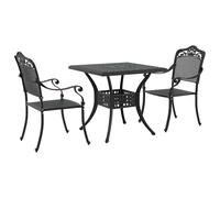 Teenpull Ensemble de Tables de Jardin 3 pcs Noir Aluminium coulé 80 x 80 x 75 cm avec chaises pour extérieur terrasse Patio Durable Design Traditionnel Confortable