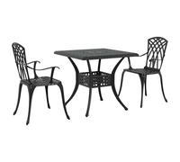 Teenpull Ensemble de Tables de Jardin 3 pcs Noir Aluminium coulé 80x80x75 cm avec 2 chaises de Jardin Confortables pour terrasse extérieur Style Traditionnel Convivial