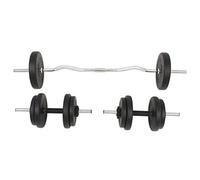 Teenpull Ensemble d'haltères et Barres d'haltères 30 kg avec disques en Ciment, Barres en Acier ondulées, Poids réglables pour Musculation, Fitness, entraînement Force à Domicile