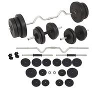 Teenpull Ensemble d'haltères et Barres d'haltères 60 kg en Ciment avec disques réglables, Barre Acier 120 cm, idéal Musculation Fitness, entraînement Force Biceps Triceps Dos Jambes Torse Gym Maison