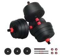 Teenpull Ensemble haltère Barre 2-en-1 20 kg Noir et Rouge, Poids réglable avec disques en Ciment et Sable de Fer, Barre de Musculation pour entraînement Fitness Maison, curl, Squat, développé
