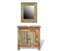 Teenpull Ensemble Meuble sous Vasque en Bois Massif recy vec Miroir encadré, Meuble Salle de Bains 60 cm avec étagères, Cabinet lavabo Durable, Style Vintage écologique pour Salle de Bains