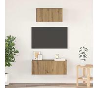 Teenpull Ensemble Meuble TV Mural 2 pcs chêne Artisanal Bois d'ingénierie Robuste 80x30x30 cm avec Portes charnières Rangement Salon Contemporain Centre multimédia