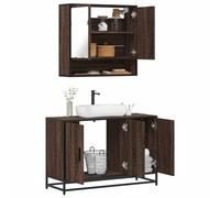 Teenpull Ensemble Meubles Salle de Bain 2 pcs chêne Marron Bois ingénierie métal Armoire lavabo Miroir 65x20x60 cm 90x33x60 cm Rangement Stable Espace optimisé