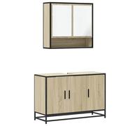 Teenpull Ensemble Meubles Salle de Bain 2 pcs chêne Sonoma Bois d'ingénierie métal Armoire Miroir 65x20x60 cm Meuble lavabo 90x33x60 cm Rangement Pratique Mural
