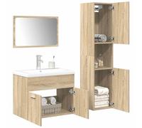 Teenpull Ensemble Meubles Salle de Bain 4 pcs chêne Sonoma Bois d'ingénierie avec lavabo Blanc Robinet Miroir Armoire Murale Rangement optimisé Espace