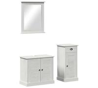 Teenpull Ensemble mobilier Salle de Bain 3 pcs Blanc Antique Bois pin Massif avec Miroir 5 tiroirs 3 Portes Rangement intérieur Pratique Design Contemporain