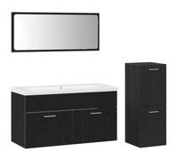 Teenpull Ensemble mobilier Salle de Bain 4 pcs chêne Noir Bois d'ingénierie Design Mural Portes affleurantes poignées métal Miroir Plan Usage intérieur