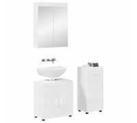 Teenpull Ensemble mobilier Salle de Bain Tulum Blanc Bois d'ingénierie avec tiroir Miroir 5 Portes 7 étagères Rangement Durable 60x34x63 cm Design Contemporain
