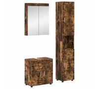 Teenpull Ensemble mobilier Salle de Bain Tulum chêne fumé Bois d'ingénierie 60x34x63 cm avec Miroir et 10 étagères Rangement Durable Design Contemporain