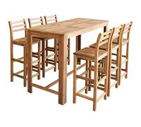 Teenpull Ensemble Table et chaises de Bar 7 pcs en Bois d'acacia Massif avec Finition à l'huile, Table 150x70x105 cm, chaises Confortables pour Cuisine, café, Bistro, Salle à Manger