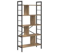 Teenpull Étagère chêne Artisanal en Bois d'ingénierie 75 x 30 x 156 cm bibliothèque Industrielle avec Cadre Acier Robuste 9 étagères pour Salon Bureau Rangement Polyvalent