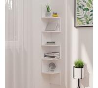 Teenpull Étagère d'angle murale en bois - Blanc brillant - 19 x 19 x 123 cm - 5 tablettes - Design peu encombrant pour salon, chambre à coucher et bureau