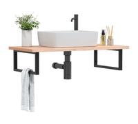 Teenpull Étagère de lavabo - Montage mural - 100 x 50 x 2,5 cm - Bois massif de hêtre - Cadre en acier noir - Étagère flottante pour salle de bain - Charge maximale : 100 kg