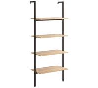 Teenpull Étagère inclinée à 4 Niveaux Marron Clair et Noir en Acier Robuste 64x35x152,5 cm, bibliothèque pour Rangement Livres et Plantes, unité de Rangement pour Salon Bureau Chambre