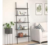 Teenpull Étagère inclinée à 5 Niveaux en Acier et Bois Noir 64x34x185,5 cm, bibliothèque Robuste pour Salon Chambre Bureau, Rangement Pratique et Gain de Place, Support Mural Inclus