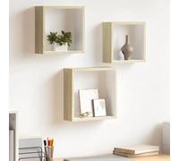 Teenpull Étagères murales flottantes en MDF Blanc et chêne Sonoma, 3 pcs Cubes Suspendus, système de Montage Invisible, étagères de Rangement pour Mur de pièce, Charge 5 kg