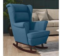 Teenpull Fauteuil à bascule avec pieds en caoutchouc en bois massif, velours bleu, chaise d'appoint confortable pour salon, chambre à coucher, coin lecture confortable