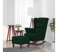 Teenpull Fauteuil à bascule avec repose-pieds, en velours vert foncé, bois d'hévéa massif, fauteuil de lecture confortable pour salon, chambre à coucher, chaise d'accentuation