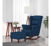 Teenpull Fauteuil à bascule avec tabouret, velours bleu, pieds en bois, pour salon, chambre à coucher et coin lecture, chaise d'accentuation confortable, Glider confortable