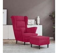 Teenpull Fauteuil à Oreilles Bordeaux Velours avec Tabouret, Chaise de Salon Confortable, Fauteuil d'appoint pour Lecture et détente, Structure en Bois Robuste, siège spacieux