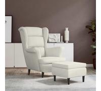Teenpull Fauteuil à Oreilles crème en Velours avec Tabouret, Chaise d’appoint Confortable pour Salon, Chambre ou Lecture, Chaise Longue intérieure avec accoudoirs en Bois d’hévéa