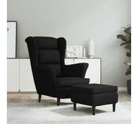 Teenpull Fauteuil à Oreilles Noir en Velours avec Tabouret, Chaise de Salon Confortable et Fauteuil d'appoint pour Coin Lecture, Fauteuil avec accoudoirs