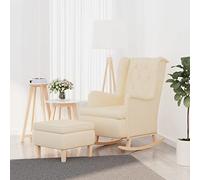 Teenpull Fauteuil avec Pieds à Bascule en Tissu crème, Tabouret Assorti, Chaise de Salon Confortable, Fauteuil d’appoint pour Lecture et détente, Dimensions 65x91x100 cm, Bois Massif d’hévéa