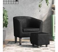 Teenpull Fauteuil Cabriolet Noir Similicuir avec Repose-Pied, Chaise d’appoint Confortable pour Salon, Chambre, Bureau, Design élégant et Robuste en Bois de pin