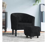 Teenpull Fauteuil Cabriolet Noir Velours avec Repose-Pied, Chaise d'appoint Confortable pour Salon, Chambre, Bureau, Fauteuil Lecture et Chaise d'angle Compact