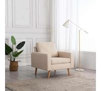 Teenpull Fauteuil Crème Tissu en Polyester avec Structure Bois et Coussin Mousse, Chaise Longue Confortable pour Salon, Chambre, Bureau, Chaise d'Appoint Ergonomique et Durable