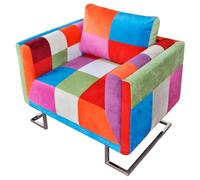 Teenpull Fauteuil Cube Design Patchwork Tissu Multi-Couleur avec Pieds chromés, Fauteuil Lounge Confortable pour Salon, Chambre, Lecture, Fauteuil d'appoint Robuste 85,5x63x74 cm