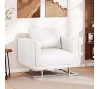 Teenpull Fauteuil cube en cuir synthétique blanc, pieds chromés, design moderne, chaise d'accentuation confortable pour salon, chambre, bureau, fauteuil de lecture, 85,5 x 63 x 74 cm