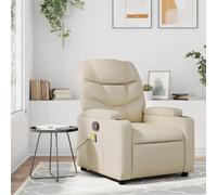Teenpull Fauteuil de Massage inclinable crème en Similicuir Confortable avec 6 Points de Vibration, Cadre Bois et métal, Porte-gobelets, télécommande USB, Fauteuil Lounge pour Salon et Chambre
