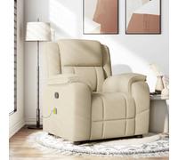 Teenpull Fauteuil de Massage inclinable crème en Tissu 96x99x102 cm avec 6 Points de Vibration, poignée Manuelle, Cadre en métal et Bois, Confortable pour Salon, Chambre et Coin Lecture