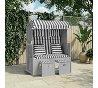 Teenpull Fauteuil de plage avec coussins en rotin synthétique et bois de sapin massif, gris/blanc, 115 x 55 x 133-156 cm, dossier réglable sur 3 positions, appui-tête rembourré, auvent