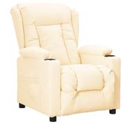 Teenpull Fauteuil inclinable crème en Similicuir avec Cadre métal et Bois, 3 Positions d'inclinaison, accoudoirs rembourrés, Porte-gobelets, Fauteuil Confortable pour Salon et Lecture