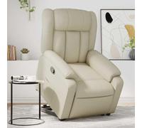 Teenpull Fauteuil inclinable crème en Similicuir avec Fonction Levage électrique, Dossier inclinable Manuel 135°, siège Confortable pour Salon, Chambre, Lecture, Fauteuil d'appoint