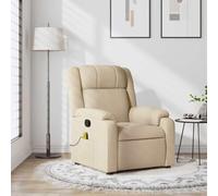 Teenpull Fauteuil inclinable de Massage crème en Tissu Confortable avec 6 Points de Vibration, Cadre en métal et Bois, Dimensions 77 x 95 x 99 cm, Fauteuil Lounge pour Salon, Chambre ou Coin Lecture