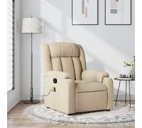 Teenpull Fauteuil inclinable de Massage crème en Tissu Confortable avec 6 Points de Vibration, poignée Manuelle, Cadre Bois et métal, Chaise Lounge pour Salon et Chambre, Repose-Pieds réglable