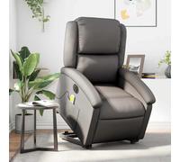 Teenpull Fauteuil inclinable de Massage électrique Gris en Cuir véritable Confortable avec Fonction Levage Moteur électrique, Repose-Pied réglable, 6 Points de Vibration, idéal Salon, Chambre