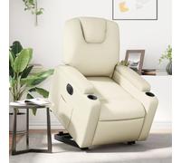 Teenpull Fauteuil inclinable électrique crème en Similicuir avec Moteur pour Levage et Inclinaison, Fauteuil Lounge Confortable pour Salon et Chambre avec Porte-gobelets et Poche latérale Pratique