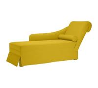 Teenpull Fauteuil Long Jaune Velours Confortable avec Traversin et Accoudoir Droit, Rembourré Mousse Haute Résilience pour Salon, Chambre ou Bureau