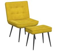 Teenpull Fauteuil relax avec tabouret jaune velours rembourré avec métal et structure en bois 64 x 74 x 84 cm pour salon, bureau, salle à manger scandinave moderne et confortable