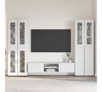 Teenpull Florin Ensemble de 3 meubles TV en bois blanc brillant avec 2 buffets hauts et beaucoup d'espace de rangement pour le salon, mur moderne, rangement confortable