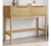 Teenpull Floro Table console en pin massif marron ciré 89,5 x 36,5 x 73 cm avec 2 tiroirs pour salon, couloir, chambre à coucher